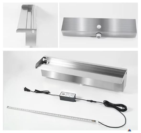 Pool Waterfall Fountain with LED Light Stainless Steel Rectangular Spa Cascade