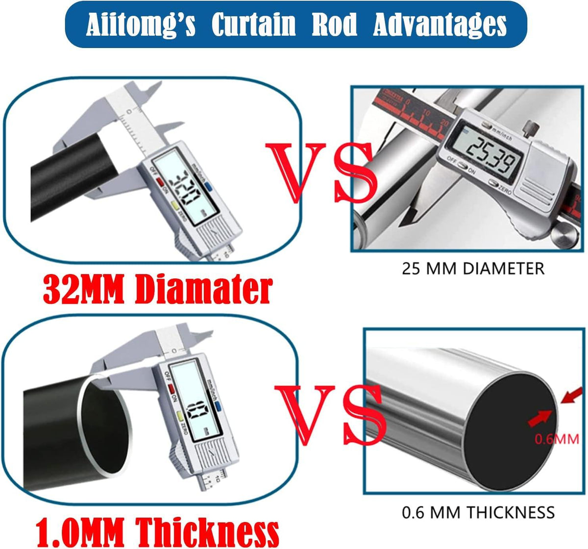Shower Curtain Rod No Drill Extendable Anti Slip Rail Bathroom Balcony Aiitomg