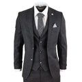 STZ14 - Men's Wool 3 Piece Suit Tweed Charcoal Black Classic