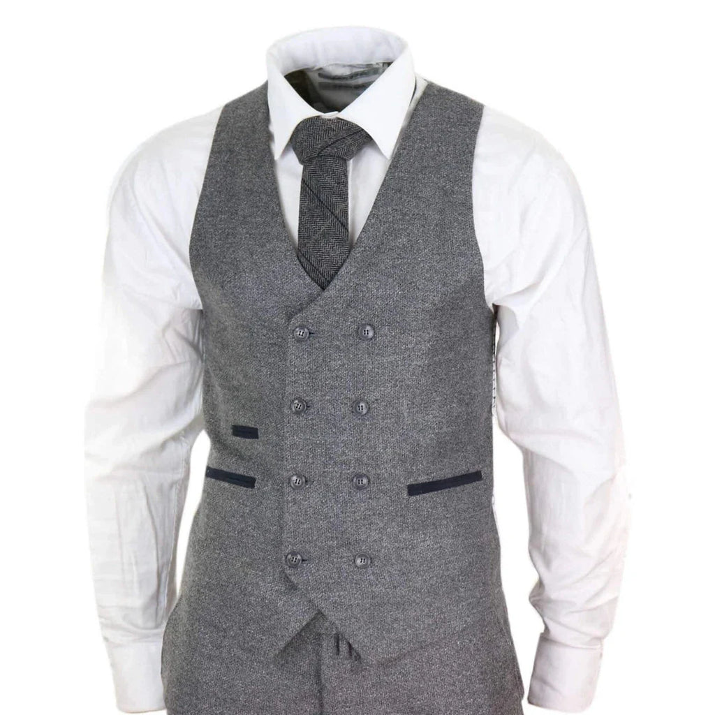 STZ34 - Men's Wool 3 Piece Suit Double Breasted Waistcoat Tweed 1920s
