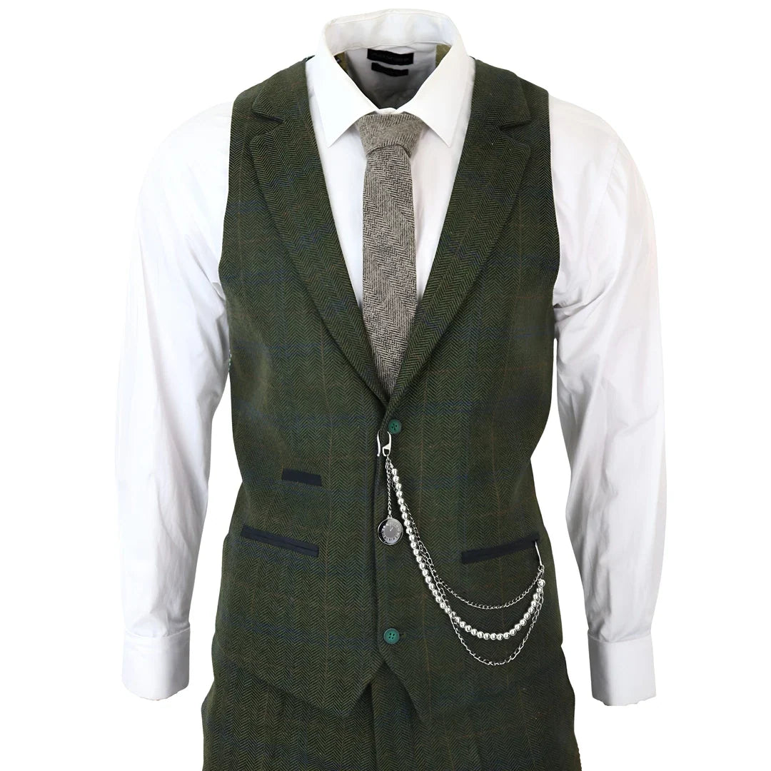 STZ71 - Men's 3 Piece Suit Wool Tweed Green Blue Brown Check 1920s Gatsby Formal Dress Suits