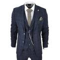 STZ72 - Men's 3 Piece Suit Wool Tweed Navy Blue Brown Check 1920s Gatsby Formal Dress Suits