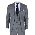 STZ74 - Men's 3 Piece Suit Wool Tweed Light Blue Grey Check