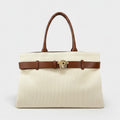 Medusa Head Large Canvas Belt Tote Bag Beige