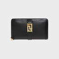 Black Logo Detailed Zipped Wallet