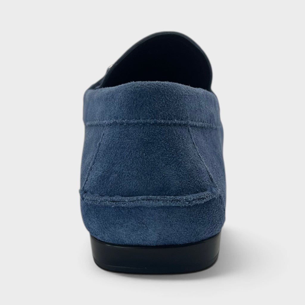 Medusa Greca Driver Suede Loafer Dark Stone Navy
