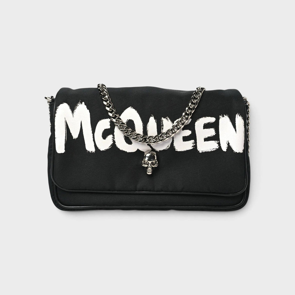 Nylon Graffiti Skull Small Crossbody Bag Black White