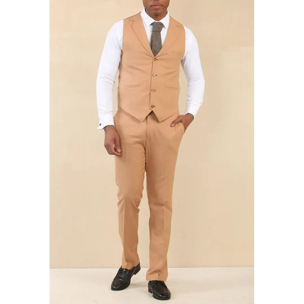 TP-23 - Men's Camel 3 Piece Linen Summer Wedding Suit