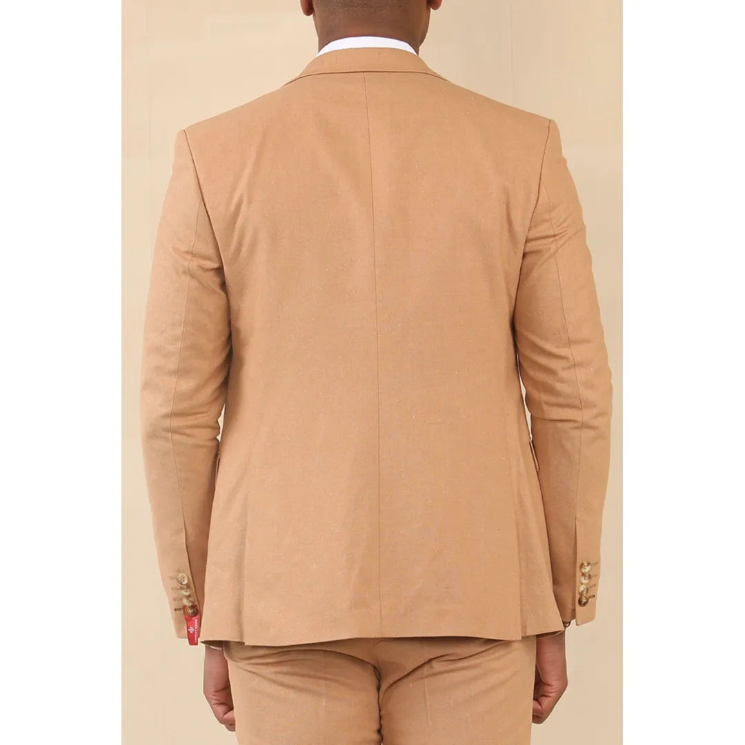 TP-23 - Men's Camel 3 Piece Linen Summer Wedding Suit