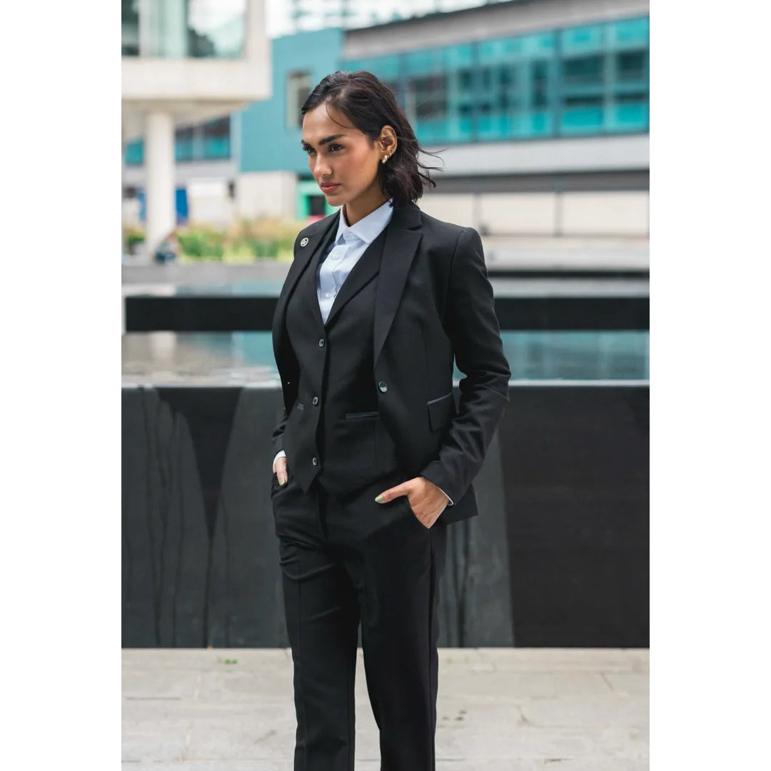 TPW-13 - Women's 3 Piece Plain Black Suit