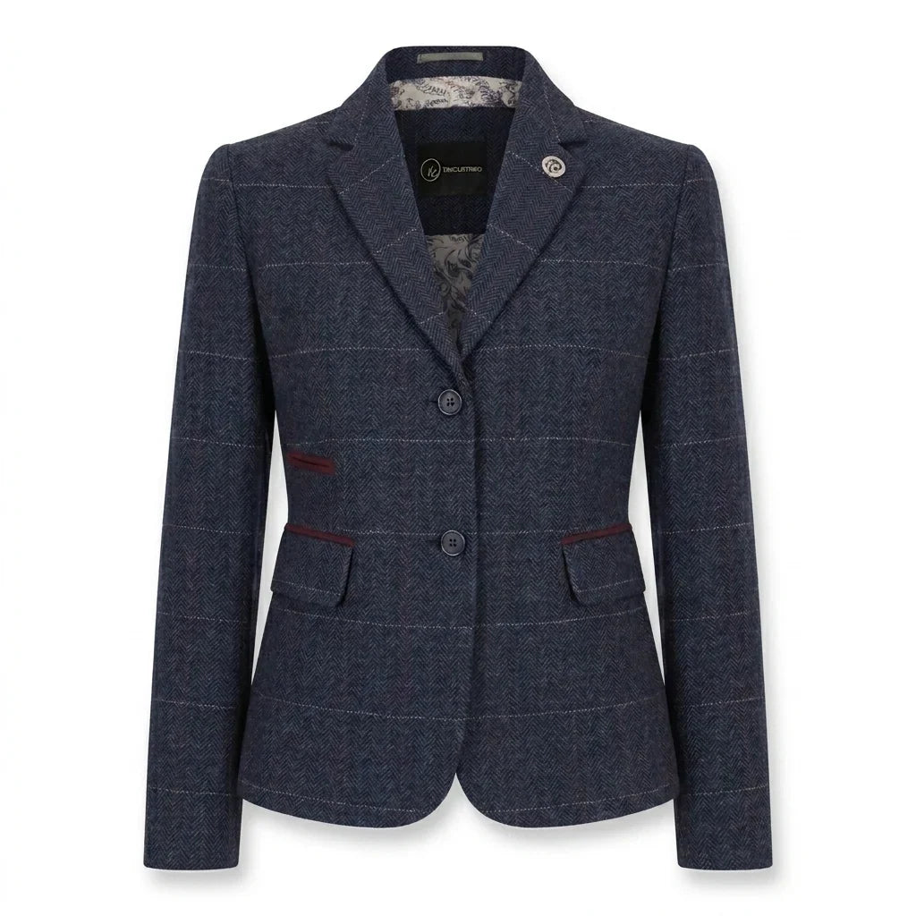 TPW-32 - Women's Navy Wool Blend Tweed Blazer Waistcoat
