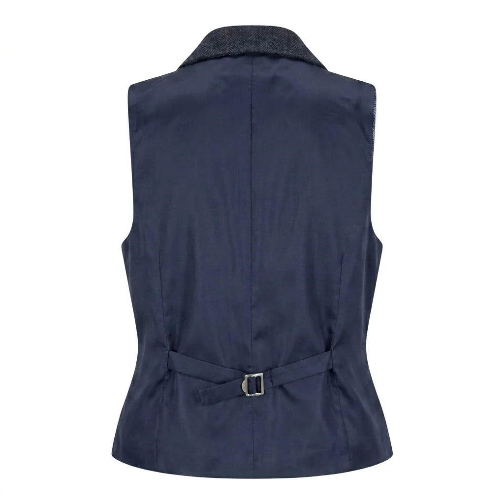 TPW-32 - Women's Navy Wool Blend Tweed Blazer Waistcoat