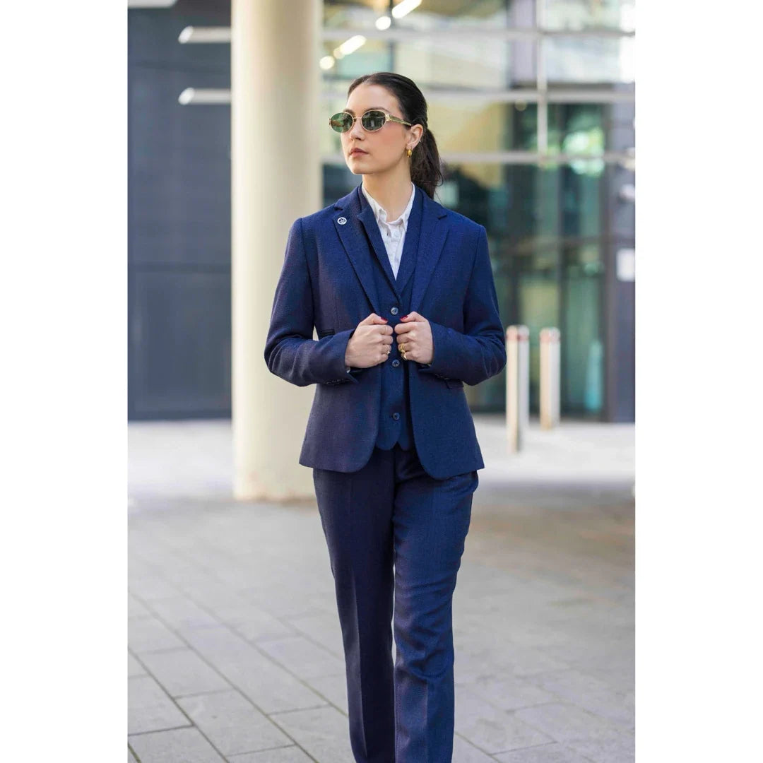 TPW-AK-04 - Women's Navy 3 Piece Herringbone Tweed Suit