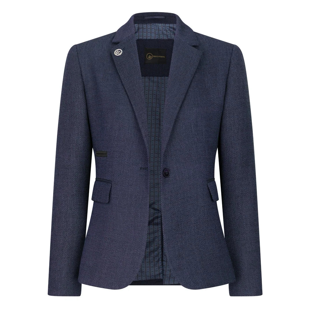 TPW-AK-04 - Women's Navy 3 Piece Herringbone Tweed Suit