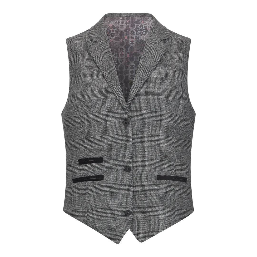 TPW51 - Women's Grey 3 Piece Prince Of Wales Check Suit