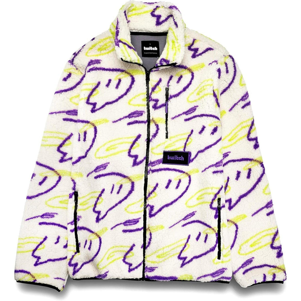 Twitch Zip Sherpa Jacket Mock Neck, Full Zip Oversized Fit with Graphic Pattern