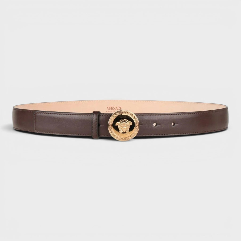 Belt Calf Leather Medusa Gold Brown