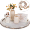 Round Decorative Wooden Tray 18 Inch Beaded Centerpiece Coffee Tray Boho HANOBE