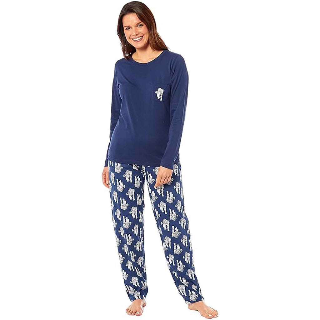Daisy Dreamer Women's Navy Tiger Print Polar Fleece Pyjama Set Cosy Winter Cosy Night Set