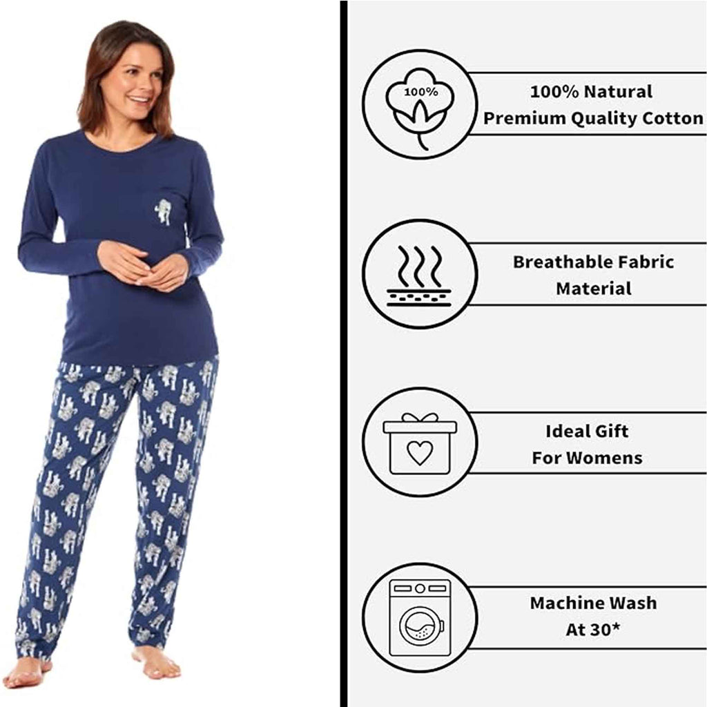 Daisy Dreamer Women's Navy Tiger Print Polar Fleece Pyjama Set Cosy Winter Cosy Night Set