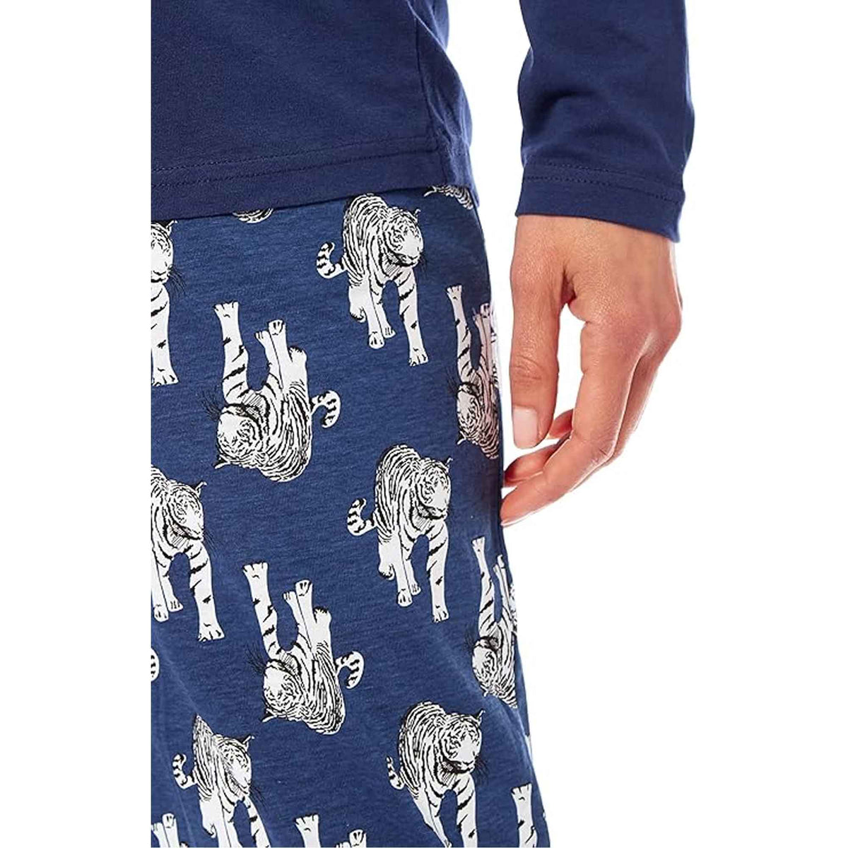 Daisy Dreamer Women's Navy Tiger Print Polar Fleece Pyjama Set Cosy Winter Cosy Night Set