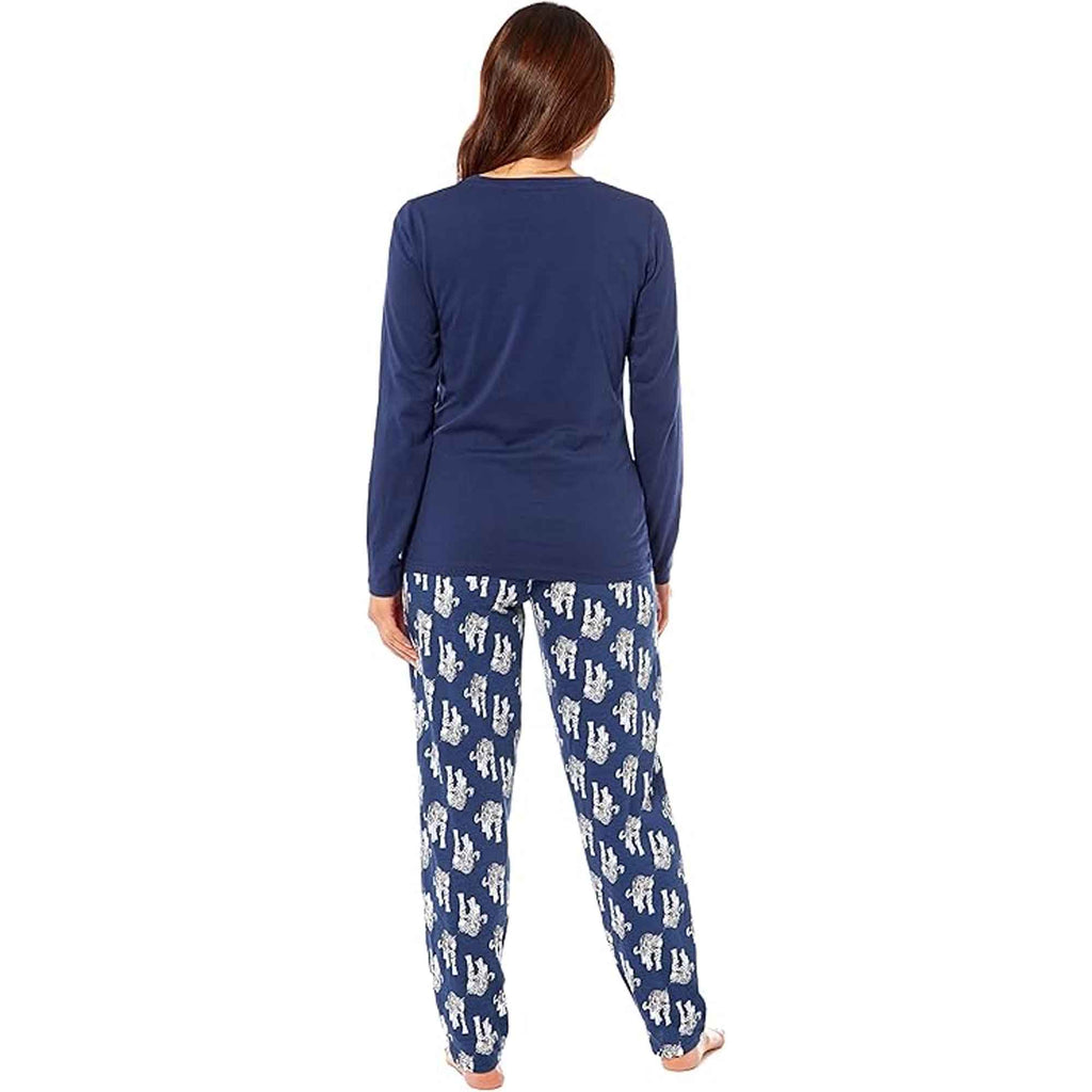 Daisy Dreamer Women's Navy Tiger Print Polar Fleece Pyjama Set Cosy Winter Cosy Night Set