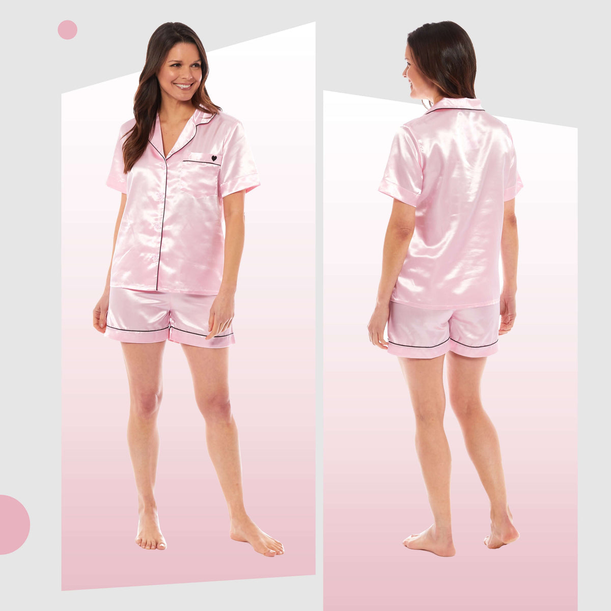 Daisy Dreamer Women's Satin Short Pyjama Set Black Pink Grey UK Sizes 8-22 Easy-Care Sleep Set