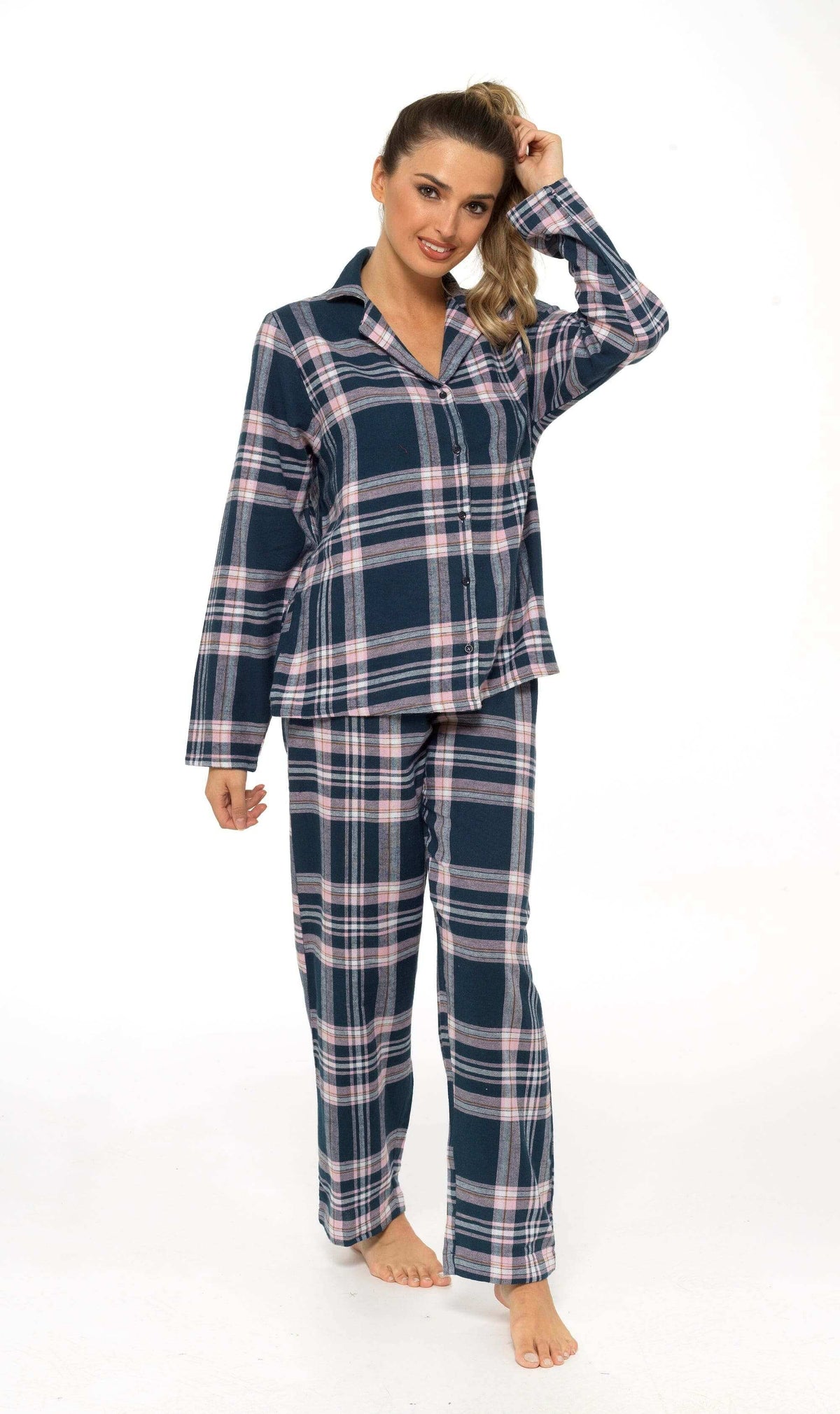 Daisy Dreamer Womens Flannelette Check Pyjama Set Soft Brushed Cotton Easy Care Super Soft Cosy Sleepwear