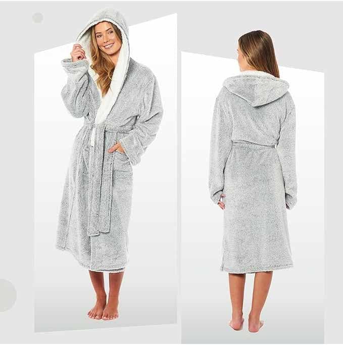 Daisy Dreamer Womens Shimmer Fleece Hooded Bath Robe Soft Plush Gown Cosy Winter