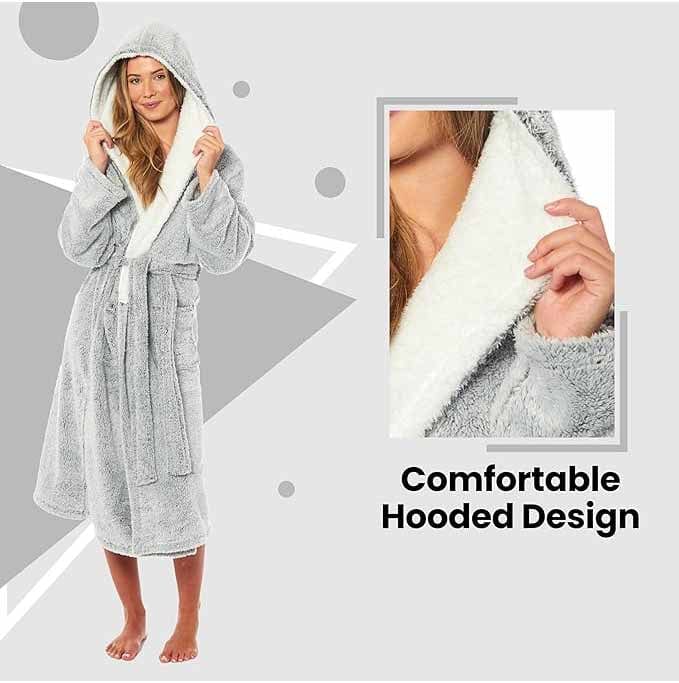 Daisy Dreamer Womens Shimmer Fleece Hooded Bath Robe Soft Plush Gown Cosy Winter