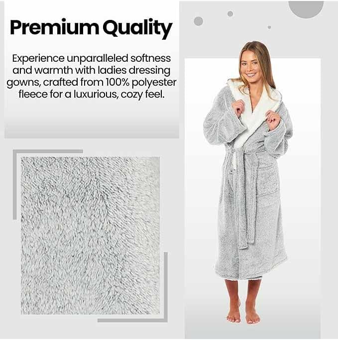 Daisy Dreamer Womens Shimmer Fleece Hooded Bath Robe Soft Plush Gown Cosy Winter