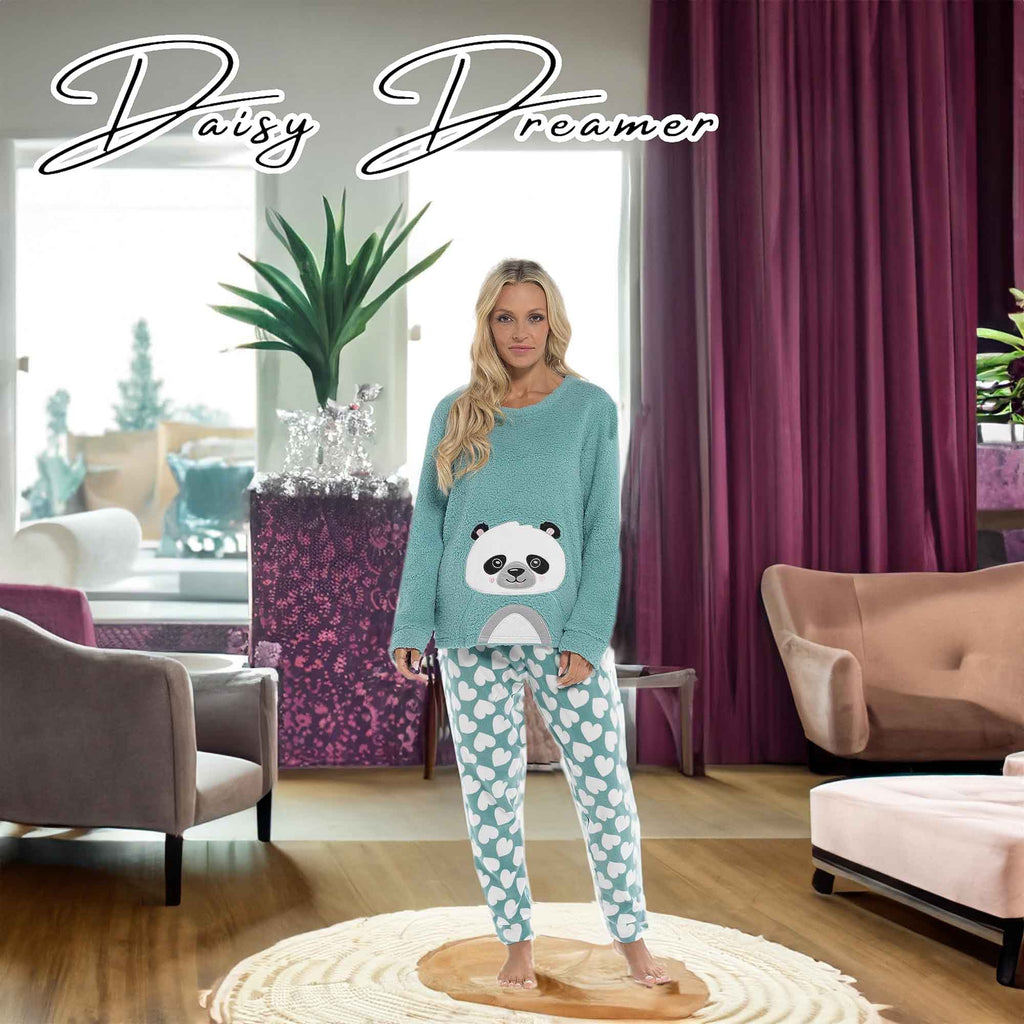 Daisy Dreamer Panda Ultra Soft Snuggle Fleece Pyjama Set For Women Cosy Winter Cosy Nightwear Set