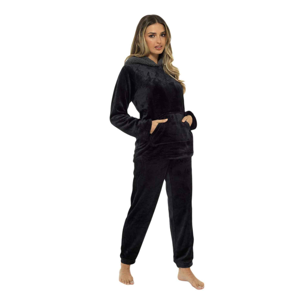 Daisy Dreamer Womens Plush Fleece Hooded Pyjama Set Ultra Soft Winter Nightwear Easy-Care Sleep Set