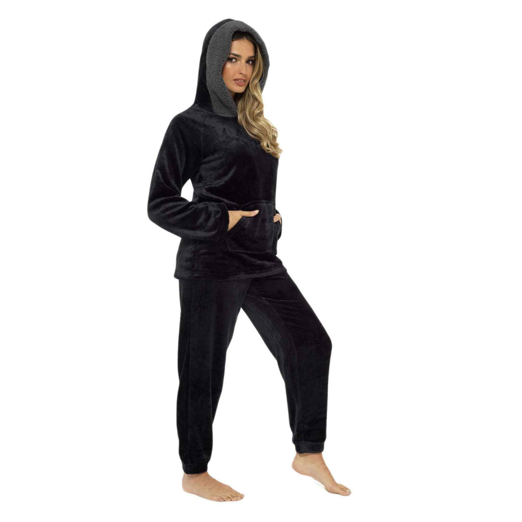 Daisy Dreamer Womens Plush Fleece Hooded Pyjama Set Ultra Soft Winter Nightwear Easy-Care Sleep Set