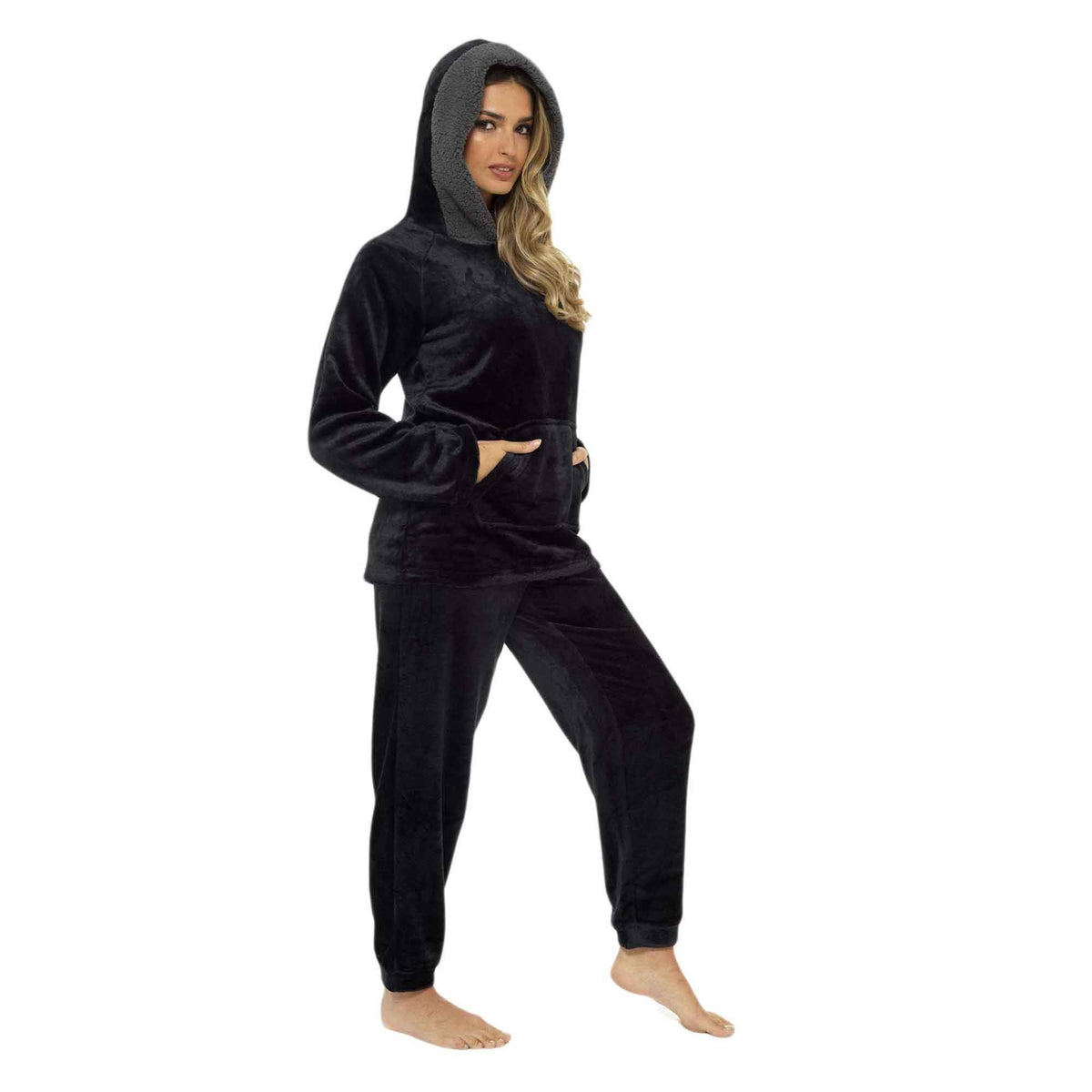 Daisy Dreamer Womens Plush Fleece Hooded Pyjama Set Ultra Soft Winter Nightwear Easy-Care Sleep Set