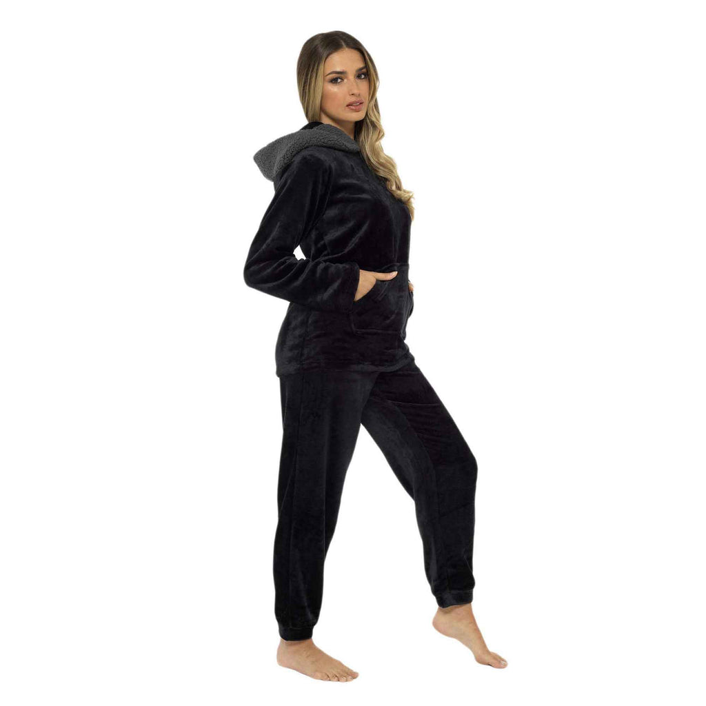 Daisy Dreamer Womens Plush Fleece Hooded Pyjama Set Ultra Soft Winter Nightwear Easy-Care Sleep Set