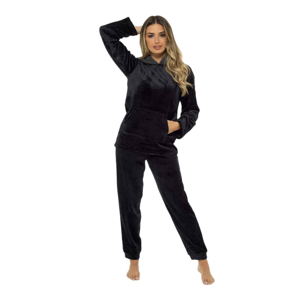 Daisy Dreamer Womens Plush Fleece Hooded Pyjama Set Ultra Soft Winter Nightwear Easy-Care Sleep Set