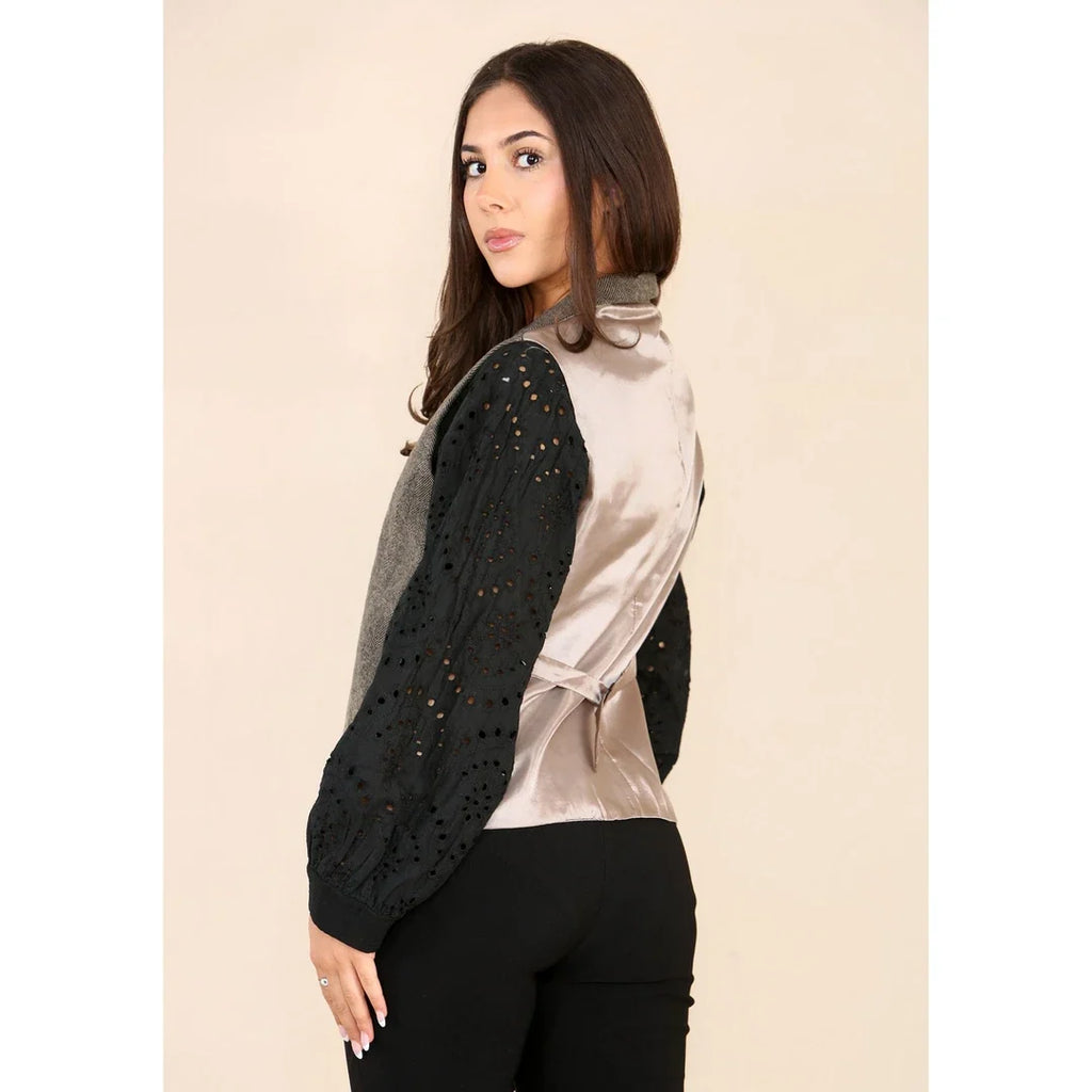 Women's Herringbone Tweed Waistcoat Blazer Oak Brown Classic Jacket