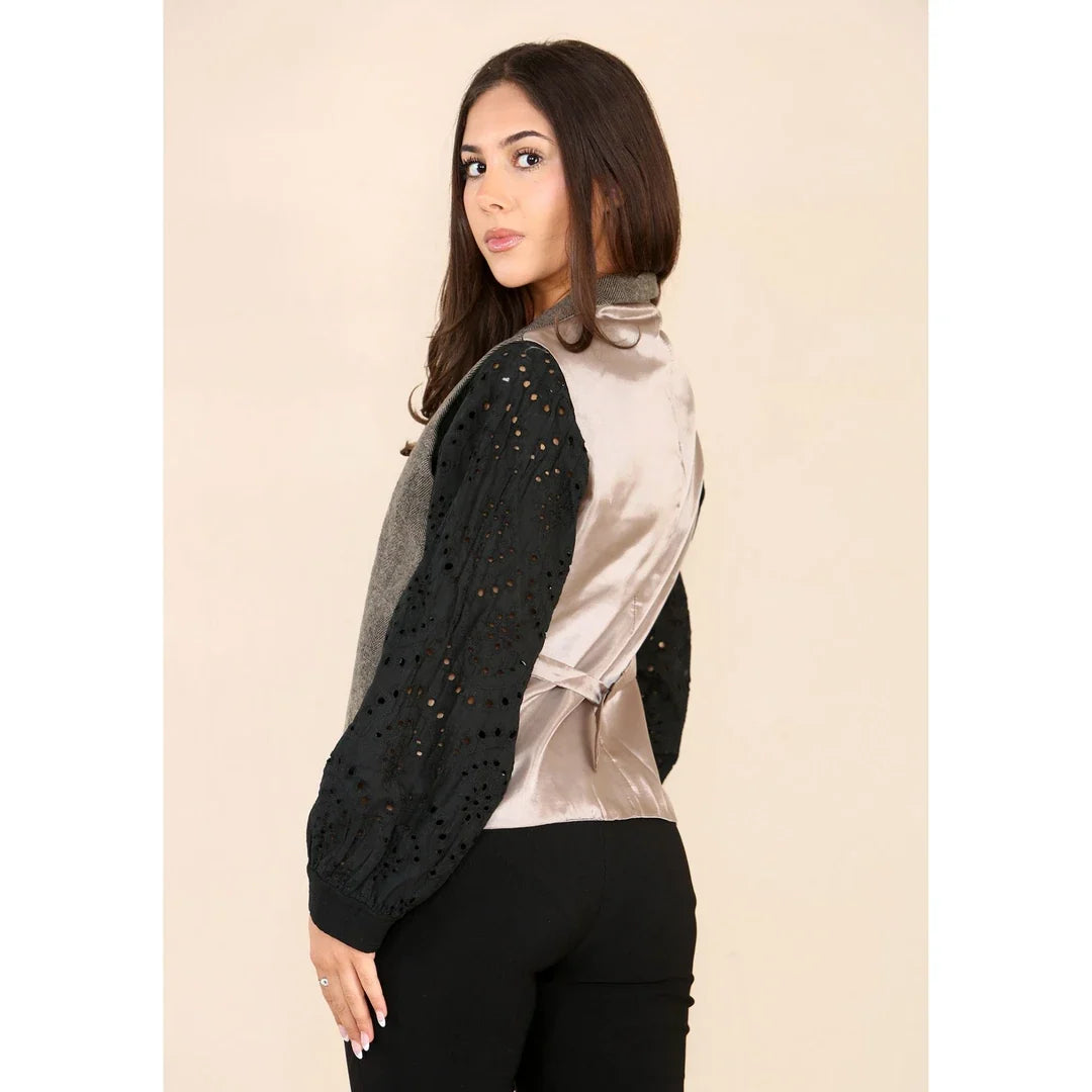 Women's Herringbone Tweed Waistcoat Blazer Oak Brown Classic Jacket