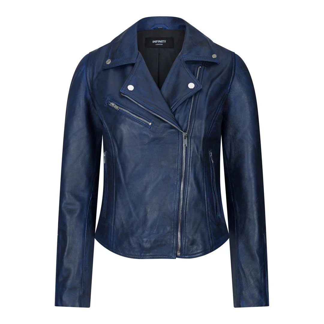 Women's Leather Biker Jacket Cross Zip Tan Brown Black Red Yellow